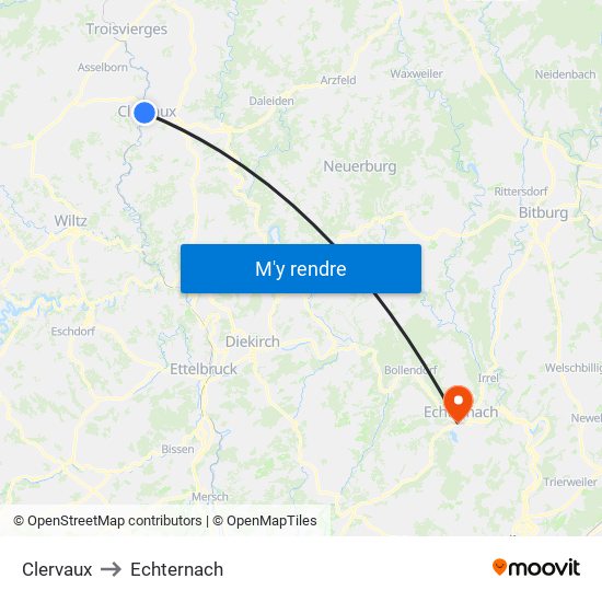 Clervaux to Echternach map