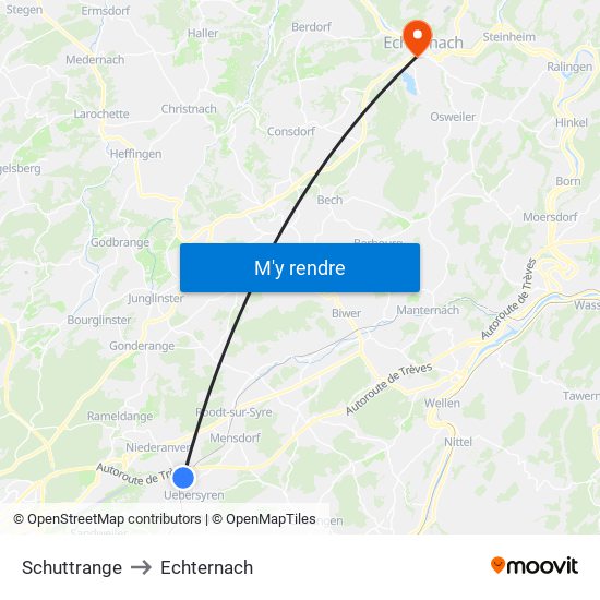 Schuttrange to Echternach map