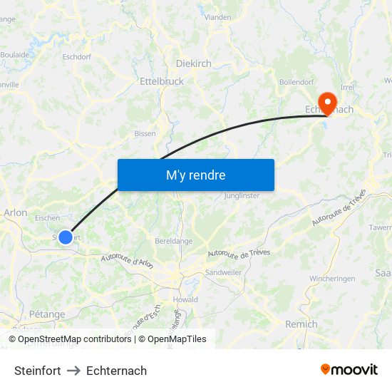 Steinfort to Echternach map