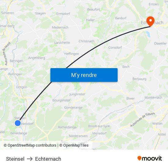 Steinsel to Echternach map