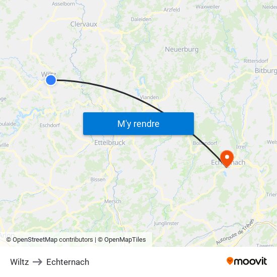 Wiltz to Echternach map