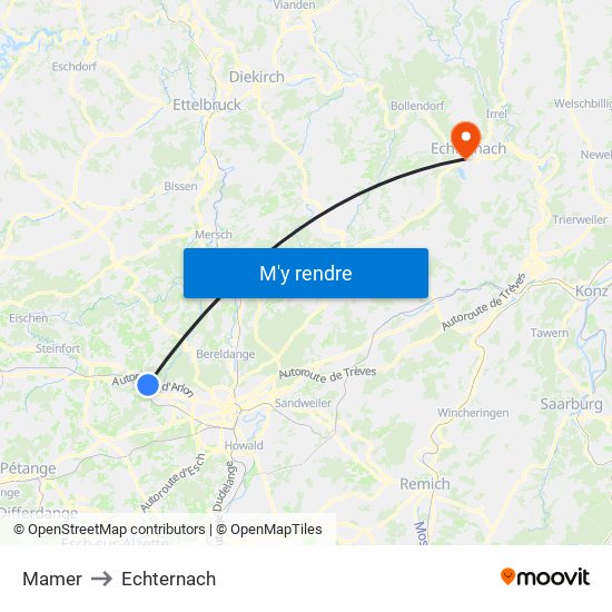 Mamer to Echternach map