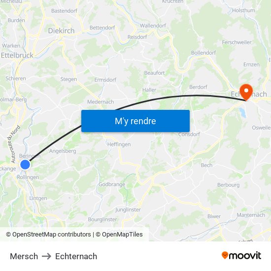 Mersch to Echternach map