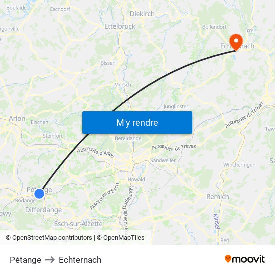 Pétange to Echternach map