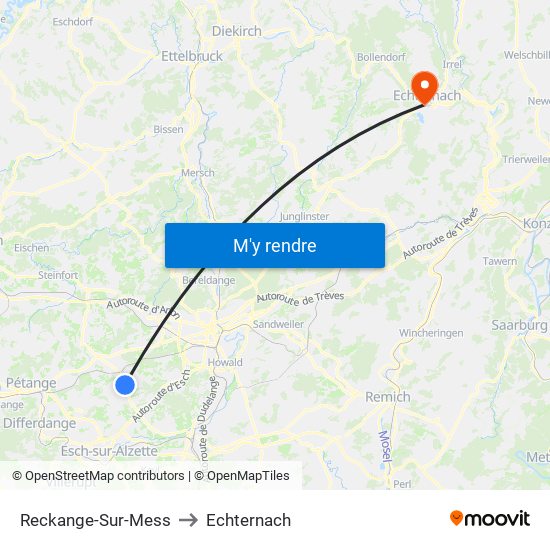 Reckange-Sur-Mess to Echternach map