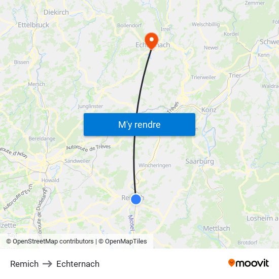 Remich to Echternach map