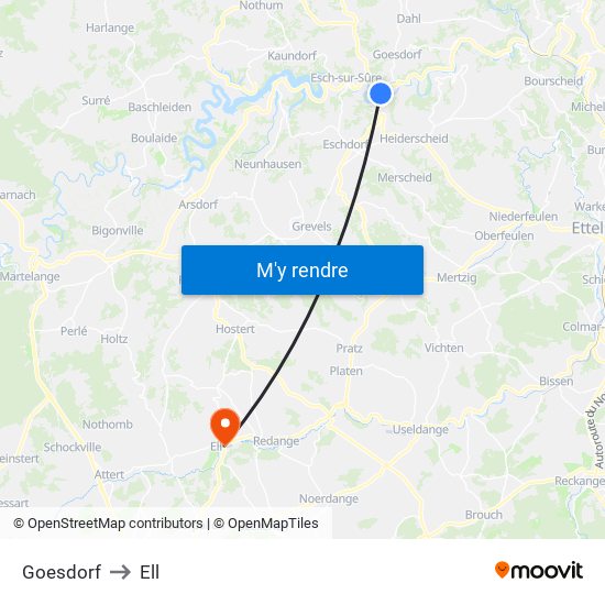 Goesdorf to Ell map