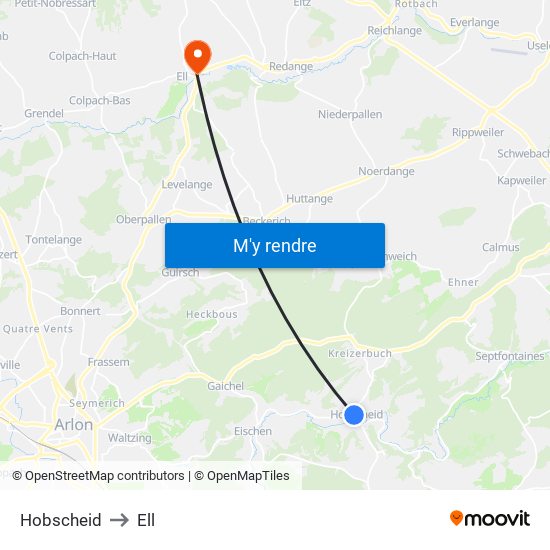 Hobscheid to Ell map