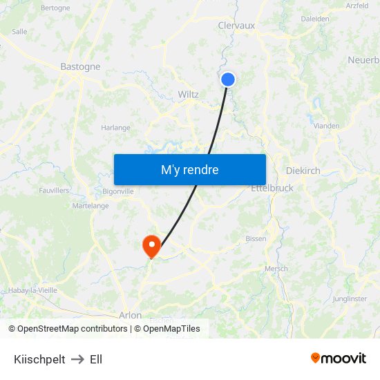 Kiischpelt to Ell map