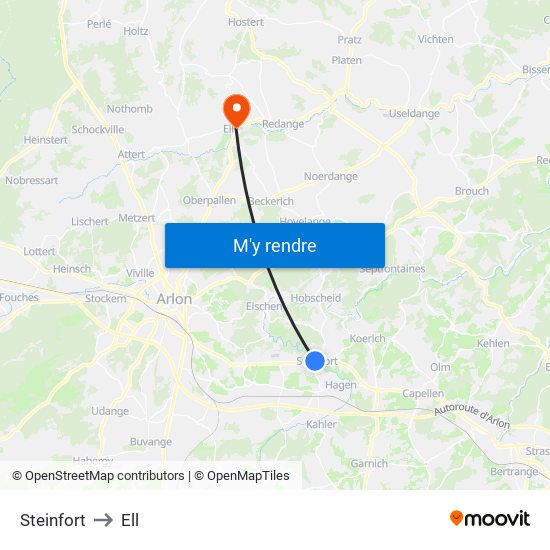 Steinfort to Ell map