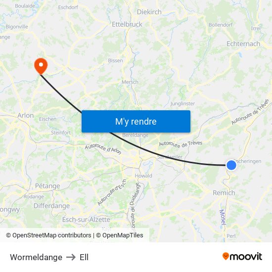 Wormeldange to Wormeldange map