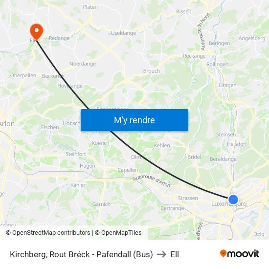 Kirchberg, Rout Bréck - Pafendall (Bus) to Ell map