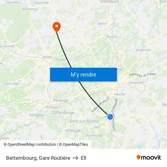 Bettembourg, Gare Routière to Ell map