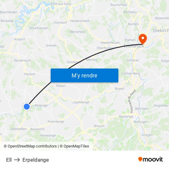 Ell to Erpeldange map