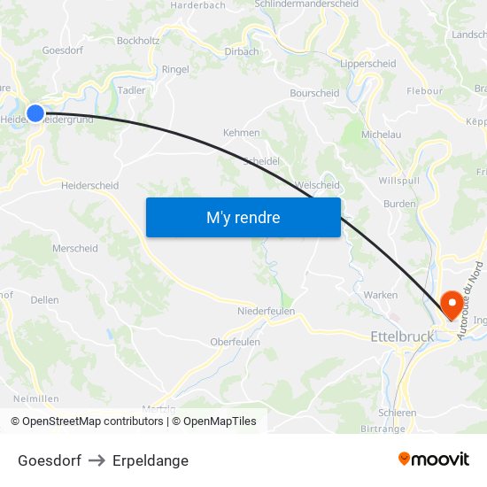 Goesdorf to Erpeldange map