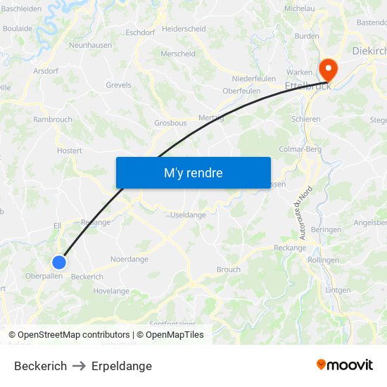 Beckerich to Erpeldange map
