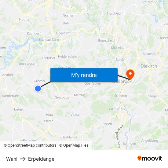 Wahl to Erpeldange map