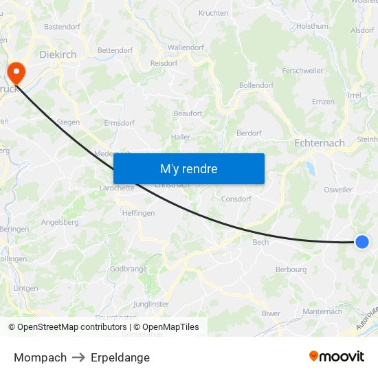 Mompach to Erpeldange map