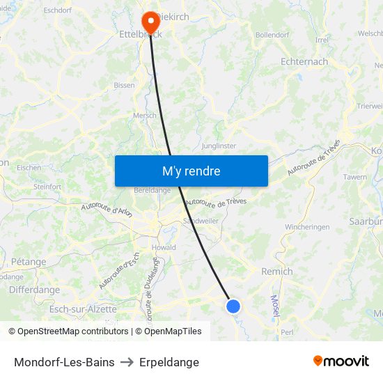 Mondorf-Les-Bains to Erpeldange map
