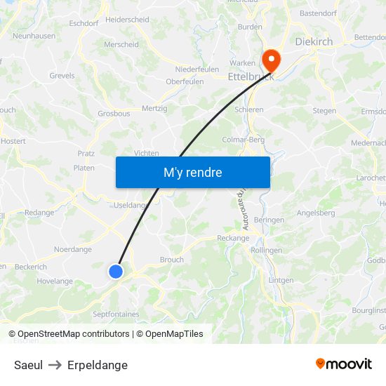 Saeul to Erpeldange map