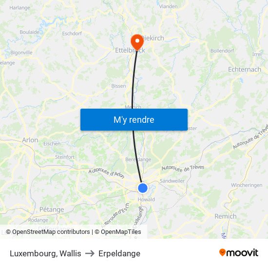 Luxembourg, Wallis to Erpeldange map