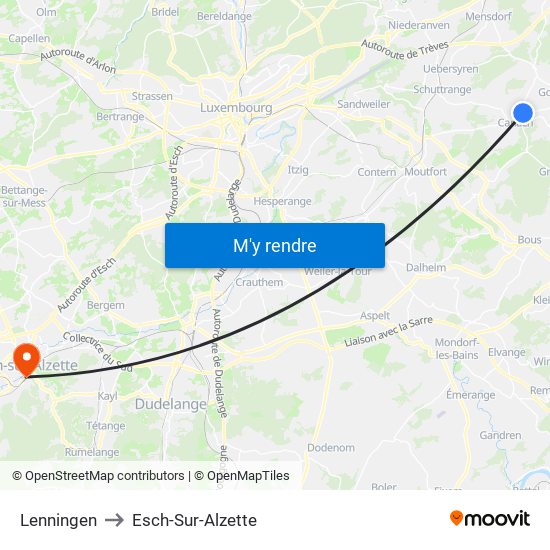 Lenningen to Esch-Sur-Alzette map