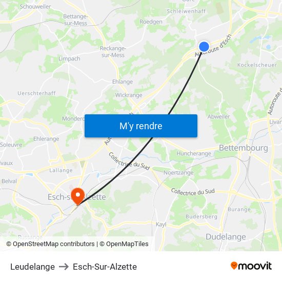 Leudelange to Esch-Sur-Alzette map