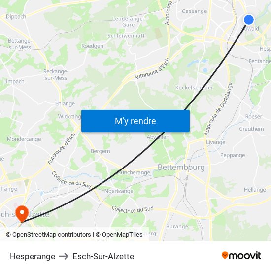 Hesperange to Esch-Sur-Alzette map