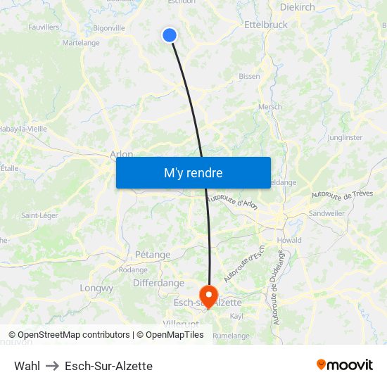 Wahl to Esch-Sur-Alzette map
