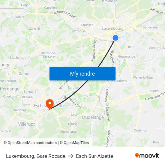 Luxembourg, Gare Rocade to Esch-Sur-Alzette map