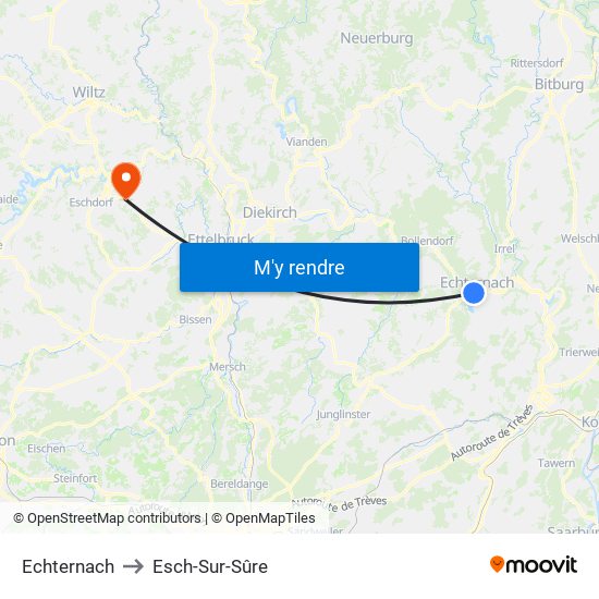 Echternach to Esch-Sur-Sûre map