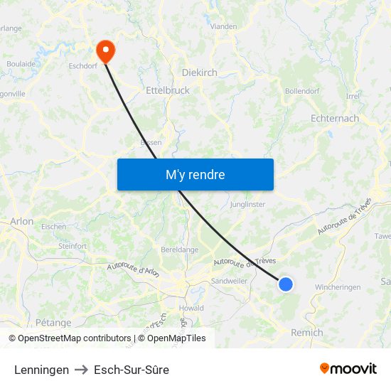 Lenningen to Esch-Sur-Sûre map