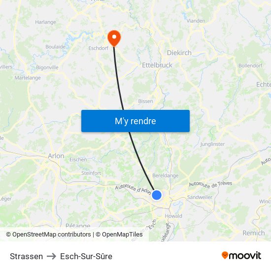 Strassen to Esch-Sur-Sûre map
