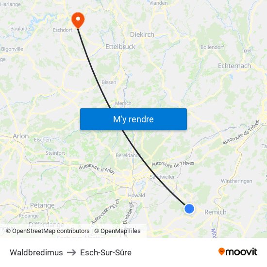 Waldbredimus to Esch-Sur-Sûre map