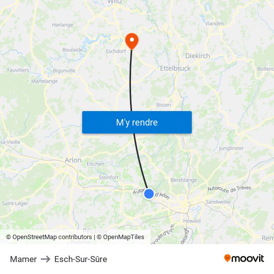 Mamer to Esch-Sur-Sûre map
