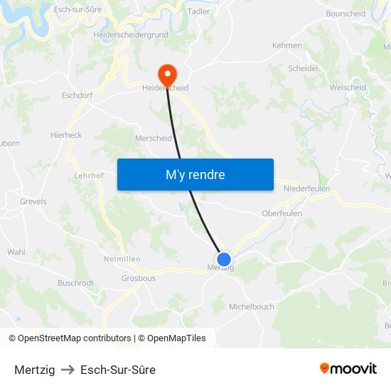 Mertzig to Esch-Sur-Sûre map