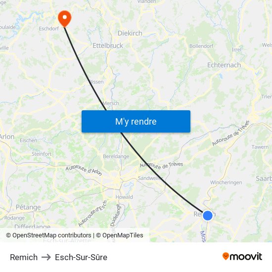 Remich to Esch-Sur-Sûre map
