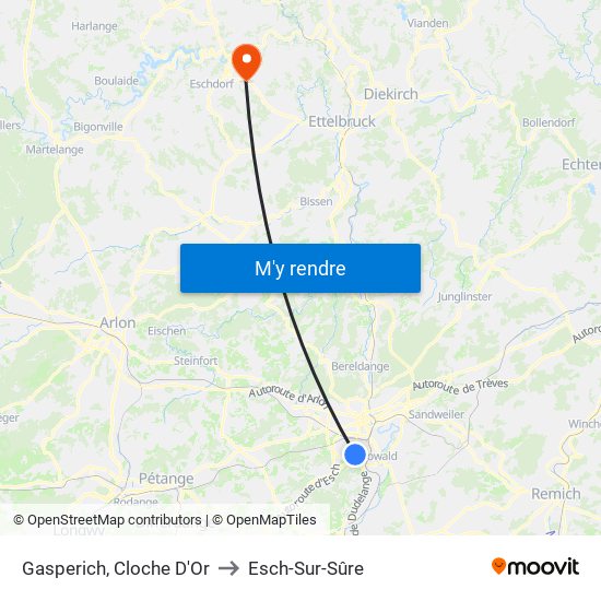 Gasperich, Cloche D'Or to Esch-Sur-Sûre map
