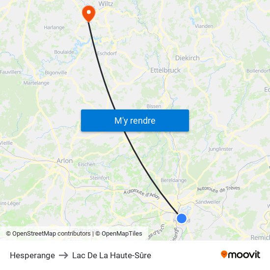 Hesperange to Lac De La Haute-Sûre map