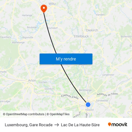Luxembourg, Gare Rocade to Lac De La Haute-Sûre map