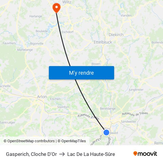 Gasperich, Cloche D'Or to Lac De La Haute-Sûre map
