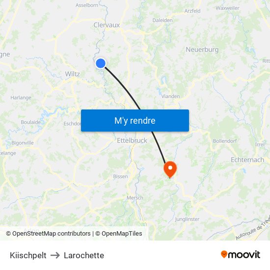 Kiischpelt to Larochette map