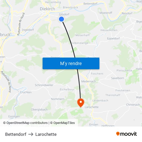Bettendorf to Larochette map