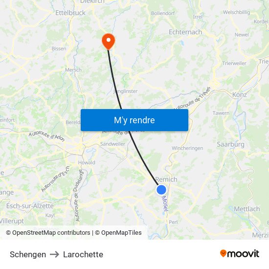 Schengen to Larochette map