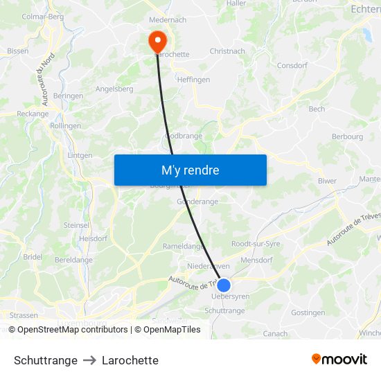 Schuttrange to Larochette map