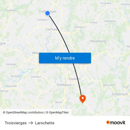 Troisvierges to Larochette map