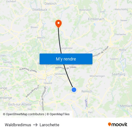 Waldbredimus to Larochette map