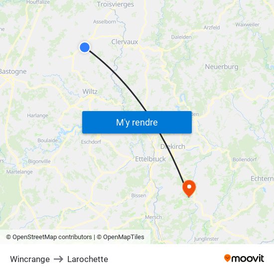 Wincrange to Larochette map