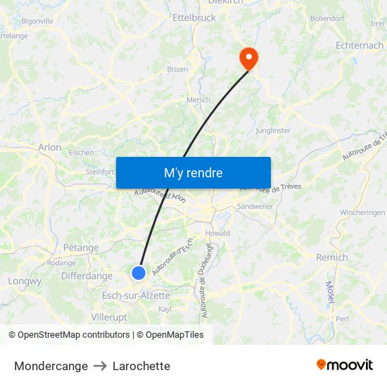 Mondercange to Larochette map
