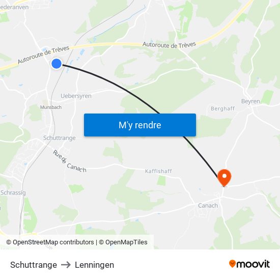 Schuttrange to Lenningen map